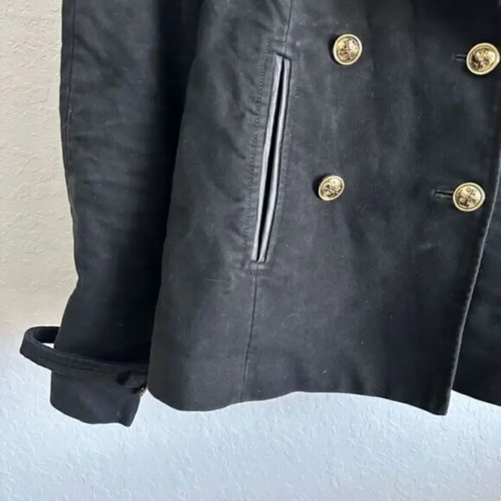 Tory Burch Double Breasted Buckle Accent Leather‎ Trim Military Jacket Black 2